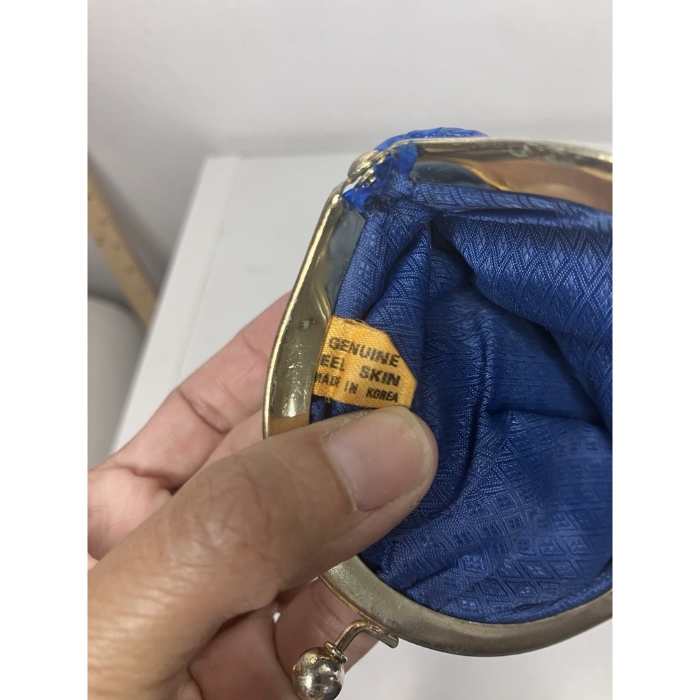 VTG Rare Blue Eel Skin Keychain + Double Kiss Lock Coin Purses Korea Gold Frame - Picture 10 of 12